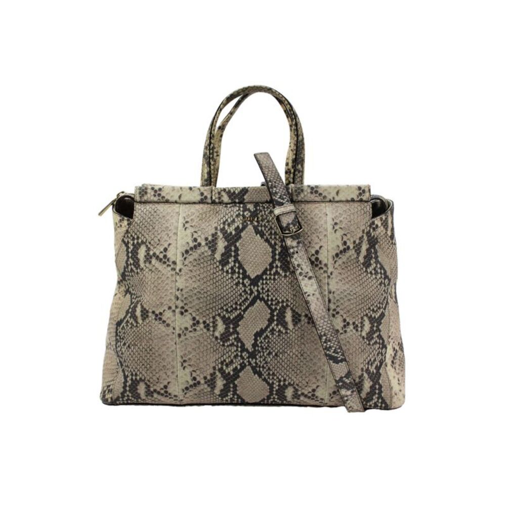 Furla Leather Snakeskin Top Handle Shoulder Handbag Beige Black